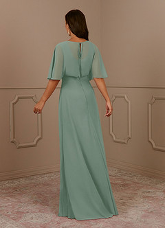 Azazie Oksana vestidos de madre de la novia Vestido de Salvia Plateada de Gasa de Corte en A con Cuello en V Plisado image3