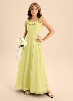 Azazie Callie Junior A-Linie Gestreift Chiffon Kleid Zitronensorbet image3