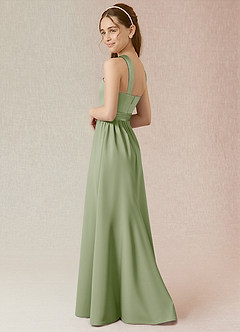Azazie Jiya Junior Dusty Sage A-Line Pleated Stretch Satin Dress image3