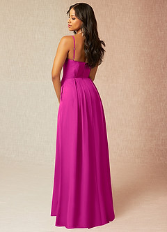 Azazie Kyedae Brautjungfernkleider A-Linie V-Hals Gefaltet Chiffon Kleid Fuchsia image4