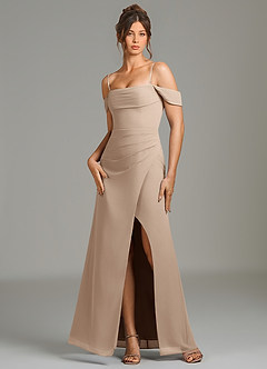 Azazie Jalice Bridesmaid Dresses Taupe Mermaid Off the Shoulder Chiffon Dress image6