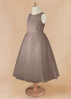 Azazie Calla Flower Girl Dresses Taupe Ball-Gown Lace Tulle Dress image9