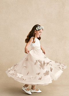 Azazie Vi Flower Girl Dresses White Alabaster A-Line Sleeveless Tulle Dress image2