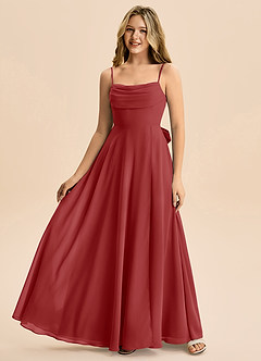 Azazie Bear Junior Rust A-Line Pleated Chiffon Dress image4