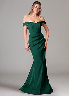 Azazie Everly Bridesmaid Dresses Emerald Mermaid Off the Shoulder Stretch Satin Convertible Dress image1