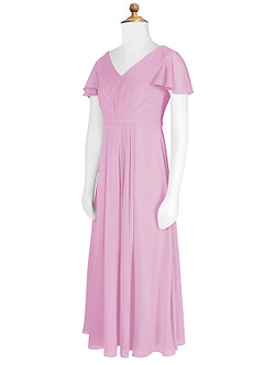 Azazie Peony Junior Vestido de Rosa Caramelo de Gasa de Corte en A con Plisado image8