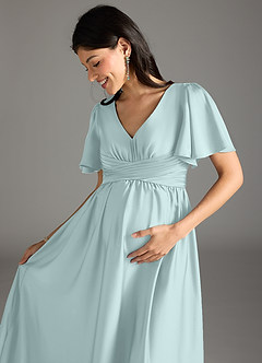 Azazie Verna vestidos de dama de honor de maternidad Vestido de Corte En A Volante Hasta el suelo Satén Elástico image1