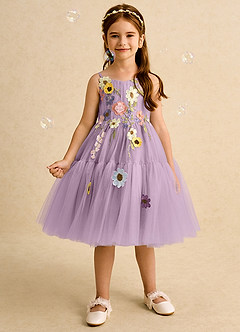 Azazie Osea Blumenmädchenkleider Ballkleid Plissee Tüll Kleid Blauregen image3