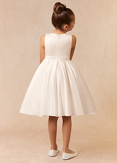Azazie Coco Flower Girl Dresses White Alabaster A-Line Bow Matte Satin Dress image4