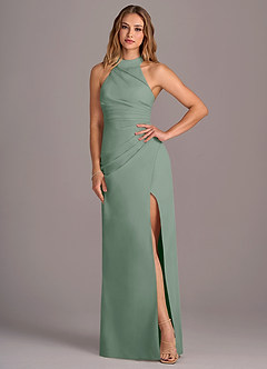 Azazie Jemma Jurken voor bruidsmeisjes Jurk van Chiffon met Kolom Geplooid Zilveren Salie image4