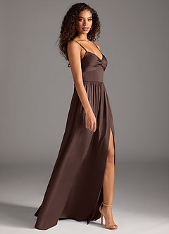 Azazie Zeya Bridesmaid Dresses Ganache A-Line Pleated Stretch Satin Dress image6