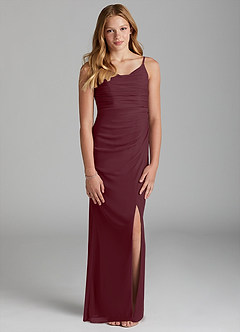 Azazie Deandra Junior Cabernet Sheath Mesh Dress image1