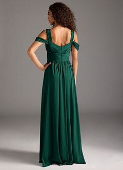 Azazie Lianne Robes de demoiselle d'honneur Robe Trapèze en Satin extensible Épaule décolletée émeraude image5