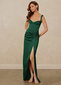 Christian Siriano Bridal for Azazie 1017 Bridesmaid Dresses Dark Green Sheath Sweetheart Neckline Stretch Satin Dress image3