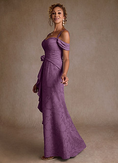 Azazie Irene Kleider für die Brautmutter A-Linie Schulterfrei Blumen-Burnout Kleid Blauregen image2