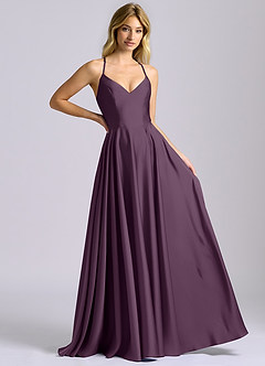 Azazie Truce Robes de demoiselle d'honneur Robe Trapèze en Satin extensible Prune image6