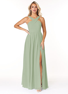 Azazie Elvira Bridesmaid Dresses Dusty Sage A-Line Pleated Chiffon Dress image1