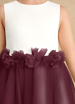 Azazie Louisa Abiti da Ragazza di Fiori Abito A-Line in Tulle Senza Maniche Avorio Cabernet image6