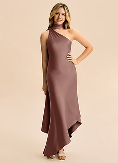 Azazie Briony Junior Etui Plissee Stretch-Satin Kleid Espresso image3