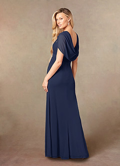 Azazie Luisa vestidos de madre de la novia Vestido de Azul Marino Oscuro de Malla de Sirena con Cuello en V Plisado image6