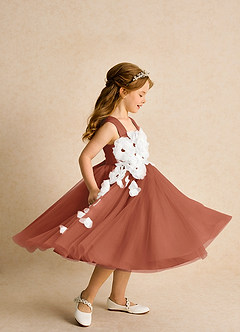 Azazie Dovey Abiti da Ragazza di Fiori Abito Principessa in Tulle Fiocco Auburn image5