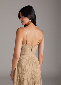 Azazie Moira Bridesmaid Dresses Champagne A-Line Side Slit Floral Burnout Dress image6