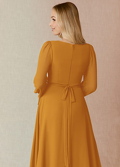 Azazie Leonia Bridesmaid Dresses Butterscotch A-Line Long Sleeve Chiffon Dress image7