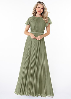 Azazie Kara Robes de demoiselle d'honneur modestes Robe Trapèze Plissée Longueur ras du sol Mousseline de soie image4