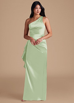 Azazie Latrice Bridesmaid Dresses Dusty Sage Sheath One Shoulder Metallic Satin Dress image6