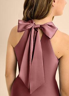 Azazie Doretta Junior Amethyst A-Line Pleated Stretch Satin Dress image8