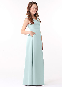 Azazie Sadia Junior Sea Glass A-Line Pleated Stretch Satin Dress image2
