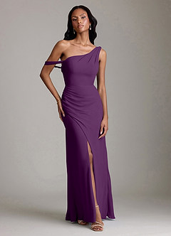 Azazie Madelyn Bridesmaid Dresses Grape Mermaid One Shoulder Chiffon Convertible Dress image1