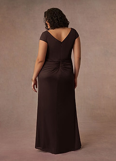 Azazie Roya Mother of the Bride Dresses Ganache Mermaid V-Neck Pleated Mesh Dress image10