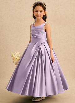 Azazie Audrey Flower Girl Dresses Frosted Lilac A-Line Pleated Matte Satin Dress image3