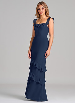 Azazie Marilynn Final Sale Dark Navy Mermaid Off the Shoulder Chiffon Dress image7