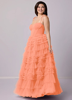 Barbie ♥ Azazie Robes de demoiselle d'honneur Robe Trapèze en Tulle Encolure en Forme de Cœur Coucher De Soleil image10