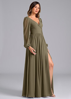 Azazie Teri Bridesmaid Dresses Willow Green A-Line Long Sleeve Chiffon Dress image3