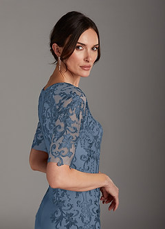 Azazie Farrah Mother of the Bride Dresses Dusty Blue Sheath Lace Stretch Crepe Dress image5