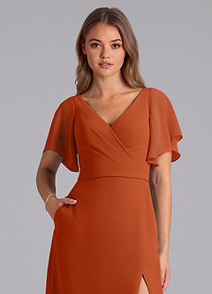 Azazie Ambrosia Bridesmaid Dresses Burnt Orange A-Line Pleated Chiffon Dress image2