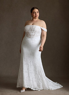 Azazie Idalis Vestidos de novia Vestido Diamante Blanco de Encaje de Corte Sirena image4