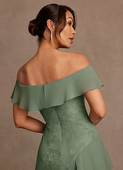 Azazie Marina Mother of the Bride Dresses Matcha A-Line Off the Shoulder Floral Burnout Dress image6