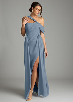 Azazie Kassandra 신부 들러리 드레스 A라인 오프 더 숄더 쉬폰 바닥 길이 드레스 image3