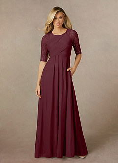 Azazie Raelyn Mère de la mariée Robes Robe Trapèze en Maille Dentelle Cabernet image1