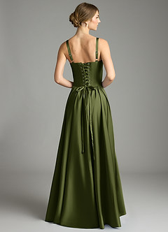Azazie Evadina Vestidos de damas de honor Vestido de Oliva de Satén Elástico de Corte en A con Corsé image2