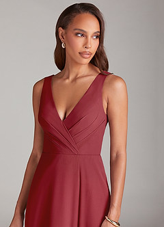 Azazie Nelly Robes de demoiselle d'honneur Robe Trapèze en Mousseline de soie Plissée Grenade image6