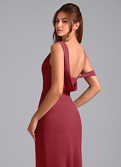 Azazie Madelyn Brautjungfernkleider Wandelbar Meerjungfrau-Linie One-Shoulder Chiffon Kleid Granatapfelrot image2