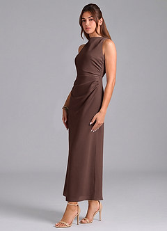 Azazie Evadne Bridesmaid Dresses Ganache Sheath Pleated Chiffon Dress image4