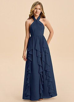 Azazie Daisy Junior Dark Navy A-Line Chiffon Dress image6