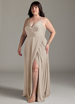 Azazie Davis Vestidos de damas de honor Vestido de Escarcha de Satén Elástico de Corte en A con Plisado image10