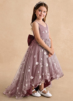 Azazie Celia Flower Girl Dresses Desert Rose A-Line Spaghetti Strap Tulle Dress image3